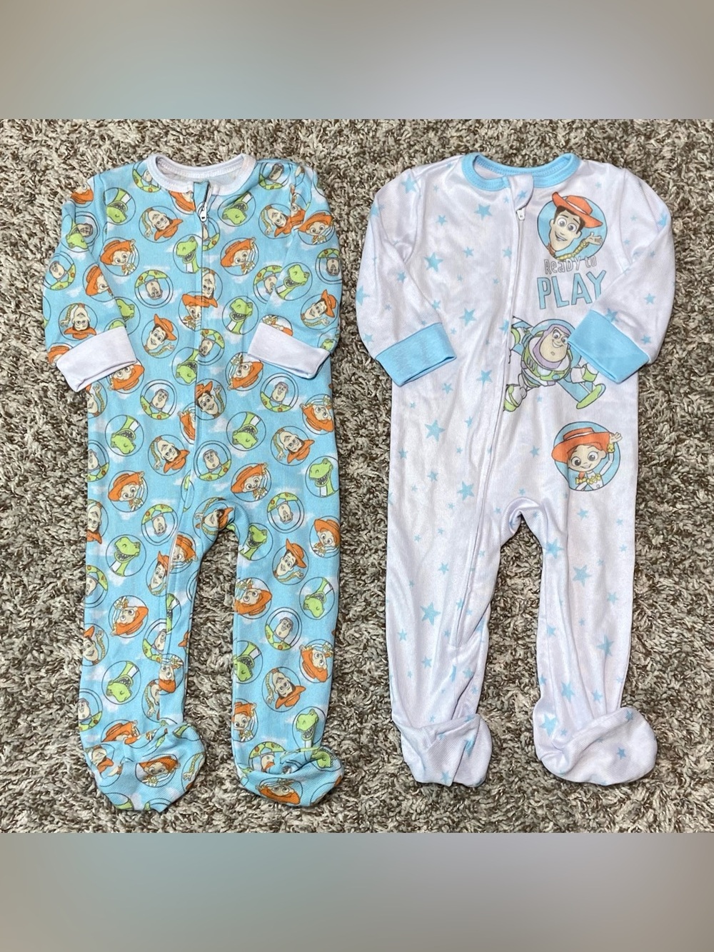 DISNEY PIXAR Toy Story Baby One Piece Footie Zip Up Bodysuits Size 3M Lot Of 2ea